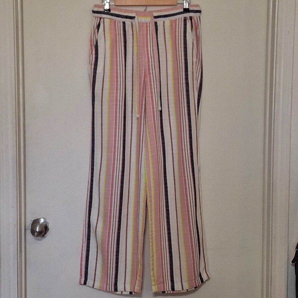 Old Navy Linen Blend Wide Leg Striped Pants-Size S-Summer Natural Boho Hippie